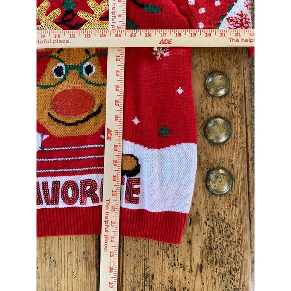 No Boundaries XXL Red Christmas Sweater Santa Favorite Reindeer Sequin Snowflake - Picture 7 of 7